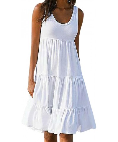 Women's Casual Cocktail Dresses Summer Round Neck Solid Color Splicing Big Swing Beach Dress Casual Dresses White $11.48 Dresses