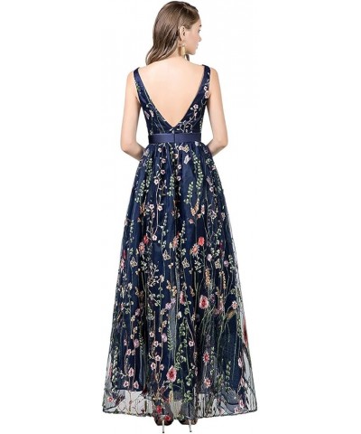 Illusion Tulle Floral Formal Evening Party Dresses for Women Lace Embroidery Maxi Dress Blue4 $49.21 Dresses