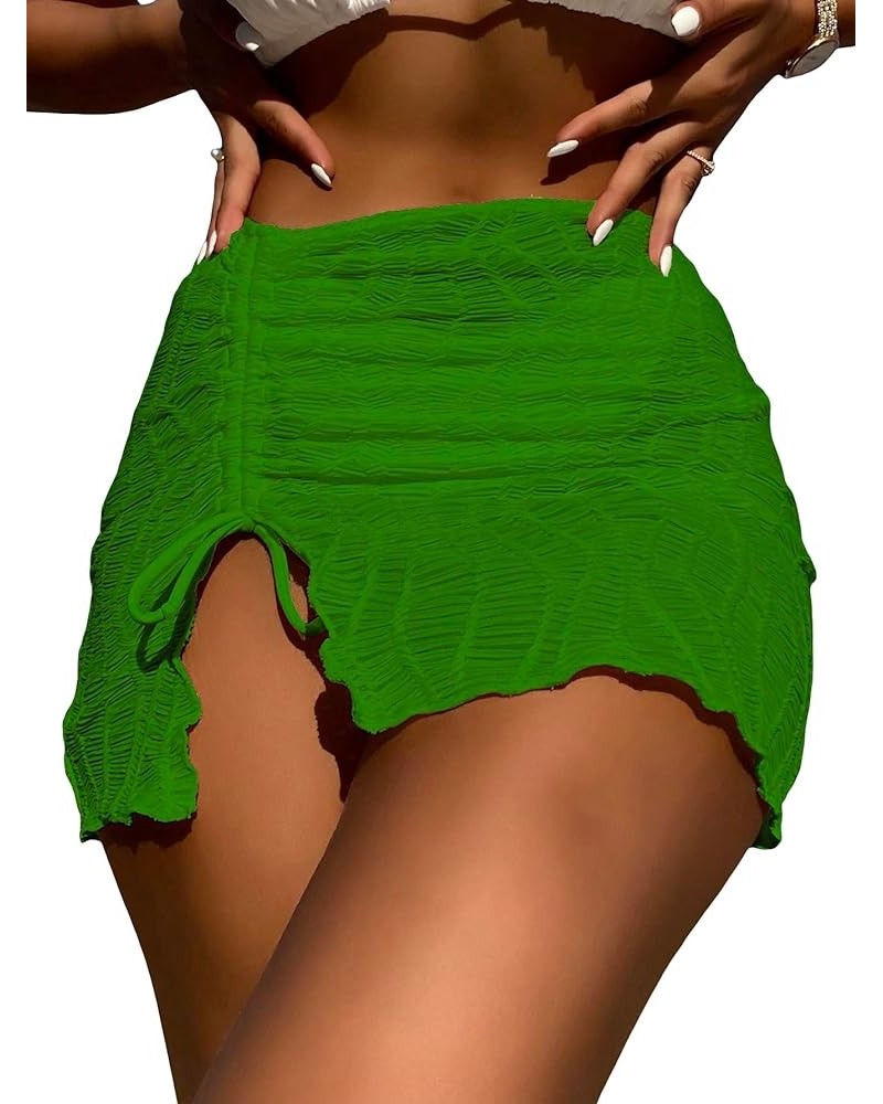 Women's Drawstring Split Thigh Cover Up Skirt Swimwear Beach Skirt Green $17.99 Swimsuits