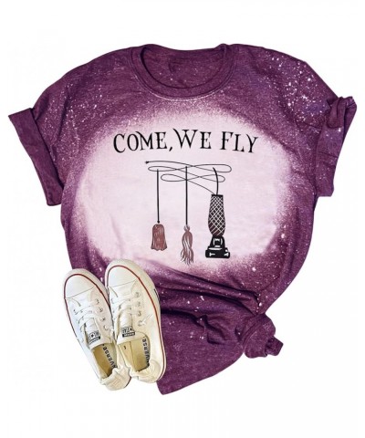 Women's Plus Size Halloween Shirts Vintage Come We Fly Witch T Shirts Hocus Pocus Graphic T Shirt Sanderson Sisters Tops Purp...