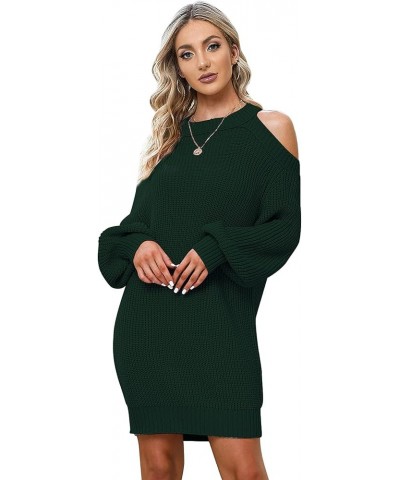 Women's Off Shoulder Halterneck Long Bell Sleeve Pullover Cold Shoulder Backless Cute Mini Sweater Dress Dark Green $19.35 Dr...