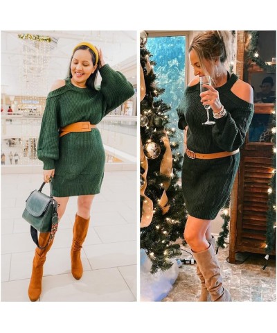 Women's Off Shoulder Halterneck Long Bell Sleeve Pullover Cold Shoulder Backless Cute Mini Sweater Dress Dark Green $19.35 Dr...