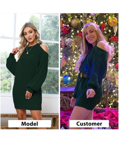 Women's Off Shoulder Halterneck Long Bell Sleeve Pullover Cold Shoulder Backless Cute Mini Sweater Dress Dark Green $19.35 Dr...