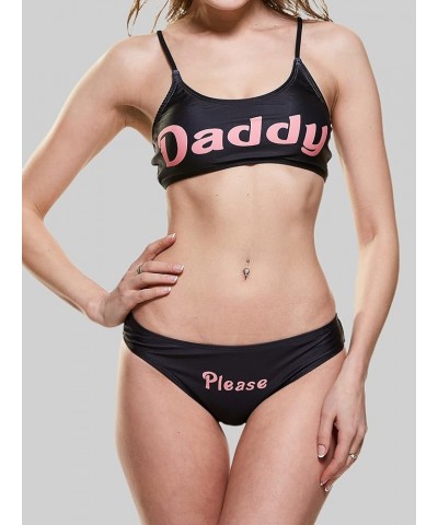 Yes Daddy Bra and Panty Set Swimsuit Anime Bikini Cosplay Lingerie Underwear Sets Black $9.40 Swimsuits