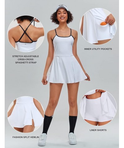 Women’s Tennis Golf Dress with Shorts Pockets Sleeveless Workout Sports Athletic Dresses 2 White $29.14 Activewear