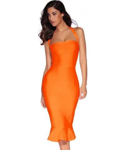 Womens Halter Fishtail Bandage Party Dress Elegant Wedding Guest Dress Orange $35.51 Dresses