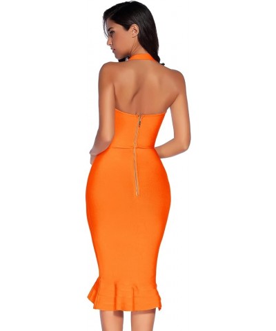 Womens Halter Fishtail Bandage Party Dress Elegant Wedding Guest Dress Orange $35.51 Dresses