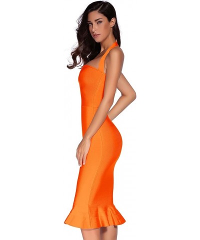 Womens Halter Fishtail Bandage Party Dress Elegant Wedding Guest Dress Orange $35.51 Dresses