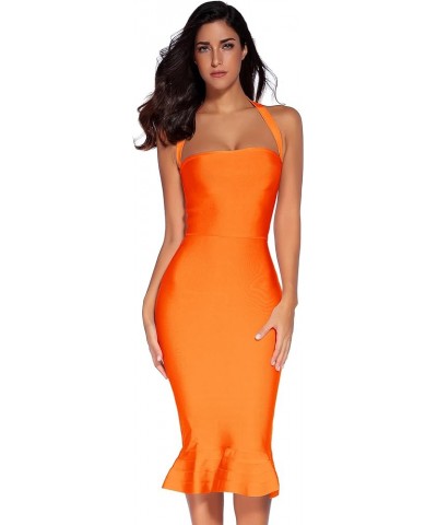 Womens Halter Fishtail Bandage Party Dress Elegant Wedding Guest Dress Orange $35.51 Dresses