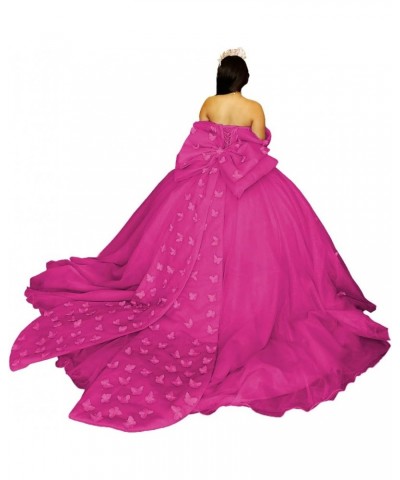 Butterfly Quinceanera Dresses with Bow Sweet 16 Puffy Ball Gown with Train Off The Shoulder Quince Dress CXL101 Fuchsia $75.9...