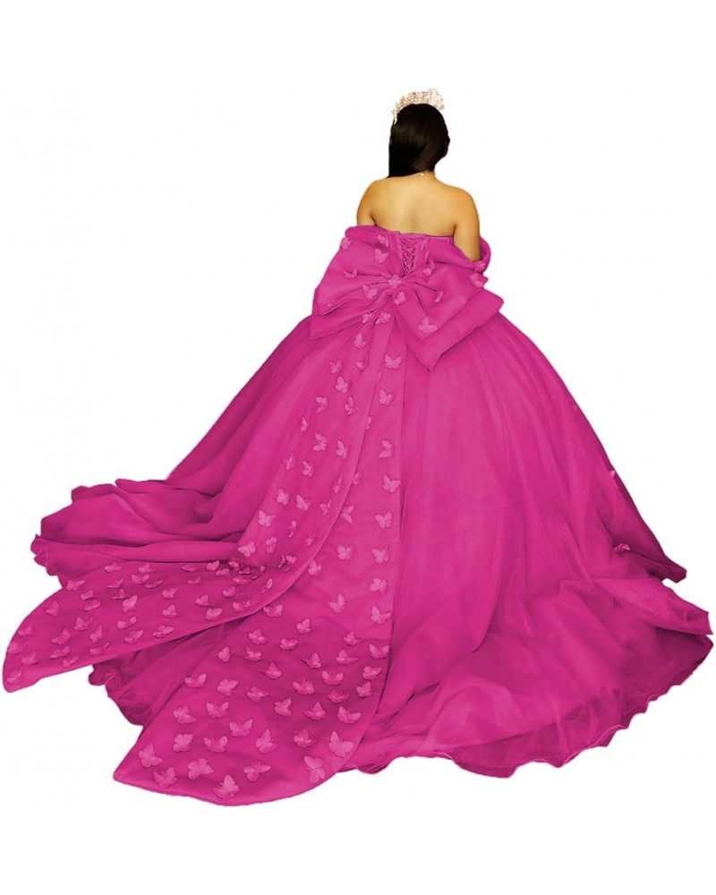 Butterfly Quinceanera Dresses with Bow Sweet 16 Puffy Ball Gown with Train Off The Shoulder Quince Dress CXL101 Fuchsia $75.9...