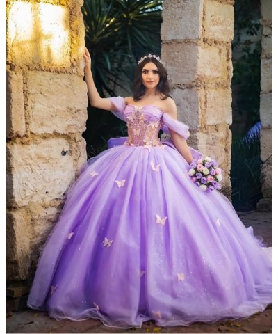 Butterfly Quinceanera Dresses with Bow Sweet 16 Puffy Ball Gown with Train Off The Shoulder Quince Dress CXL101 Fuchsia $75.9...