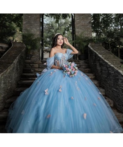 Butterfly Quinceanera Dresses with Bow Sweet 16 Puffy Ball Gown with Train Off The Shoulder Quince Dress CXL101 Fuchsia $75.9...