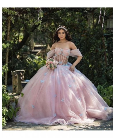 Butterfly Quinceanera Dresses with Bow Sweet 16 Puffy Ball Gown with Train Off The Shoulder Quince Dress CXL101 Fuchsia $75.9...