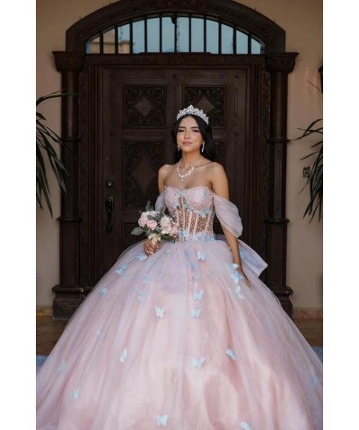 Butterfly Quinceanera Dresses with Bow Sweet 16 Puffy Ball Gown with Train Off The Shoulder Quince Dress CXL101 Fuchsia $75.9...