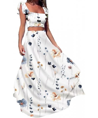 Womens Sexy 2 Piece Outfit Crop Top Maxi Skirt Vacation Dress Outfit K9 White $10.00 Dresses