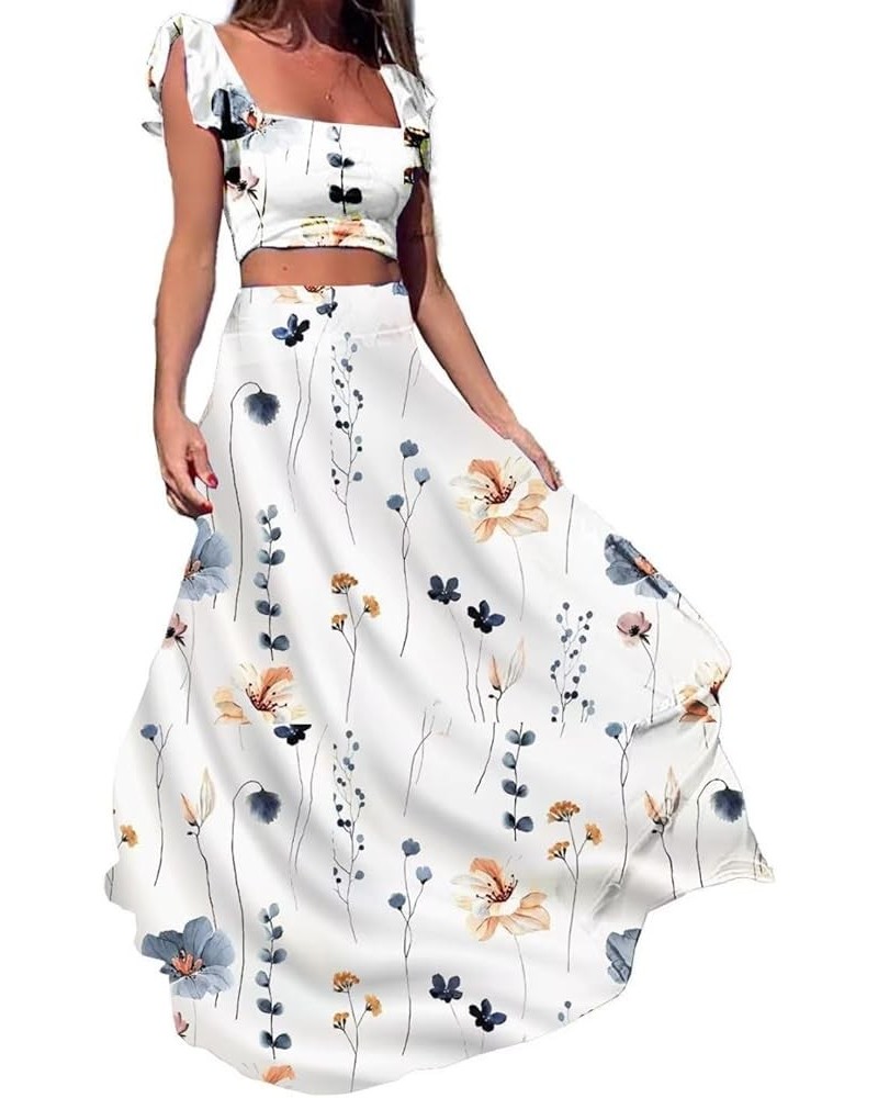 Womens Sexy 2 Piece Outfit Crop Top Maxi Skirt Vacation Dress Outfit K9 White $10.00 Dresses