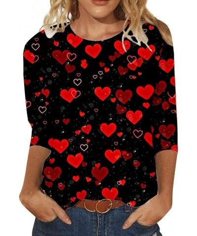 Valentine's Day Women's Tops Crewneck Casual 3/4 Length Sleeve Tshirt Love Heart Printed Loose Fit Blouse Tops 05-red $7.78 T...