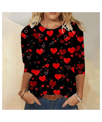 Valentine's Day Women's Tops Crewneck Casual 3/4 Length Sleeve Tshirt Love Heart Printed Loose Fit Blouse Tops 05-red $7.78 T...