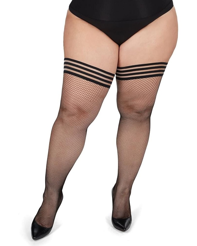 Plus Size Curvy Backseam Fishnet Thigh High Stocking Black-black $10.06 Hosiery