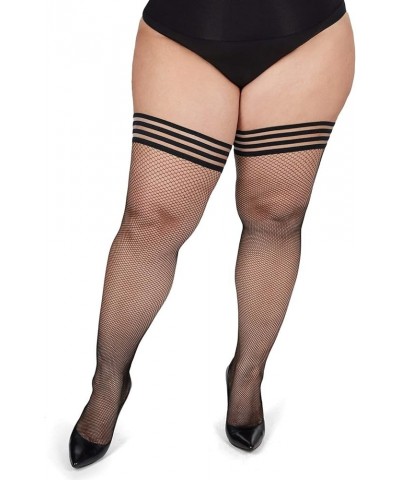 Plus Size Curvy Backseam Fishnet Thigh High Stocking Black-black $10.06 Hosiery