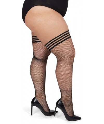 Plus Size Curvy Backseam Fishnet Thigh High Stocking Black-black $10.06 Hosiery