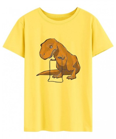 Dinosaur Top for Women Crewneck Tee Funny Cartoon Dinosaur Printed Plus Dinosaur T Shirt Short Sleeve Summer Cute Tops C-yell...