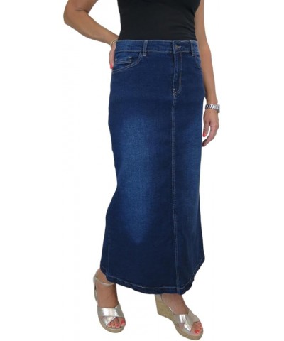 Womens Very Stretchy Denim Maxi Skirt Ladies Casual Straight Long Jeans Skirt 6-16 Faded Dark Blue $29.11 Skirts