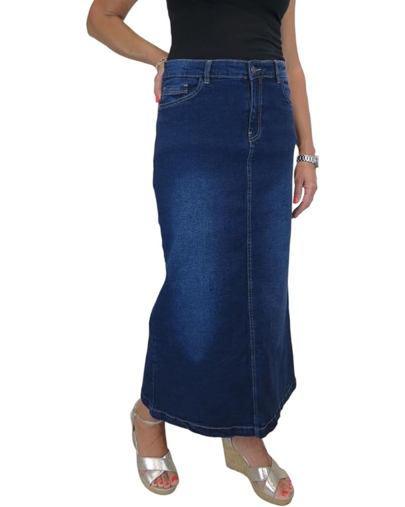 Womens Very Stretchy Denim Maxi Skirt Ladies Casual Straight Long Jeans Skirt 6-16 Faded Dark Blue $29.11 Skirts