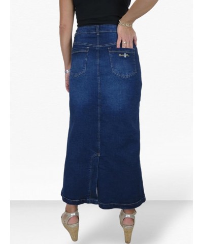 Womens Very Stretchy Denim Maxi Skirt Ladies Casual Straight Long Jeans Skirt 6-16 Faded Dark Blue $29.11 Skirts