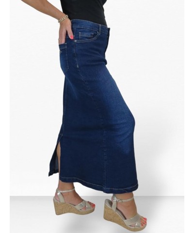 Womens Very Stretchy Denim Maxi Skirt Ladies Casual Straight Long Jeans Skirt 6-16 Faded Dark Blue $29.11 Skirts