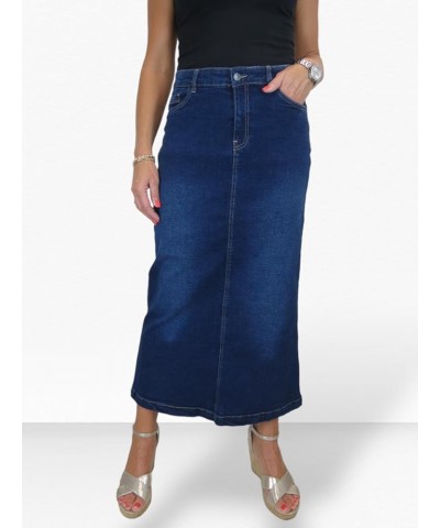 Womens Very Stretchy Denim Maxi Skirt Ladies Casual Straight Long Jeans Skirt 6-16 Faded Dark Blue $29.11 Skirts