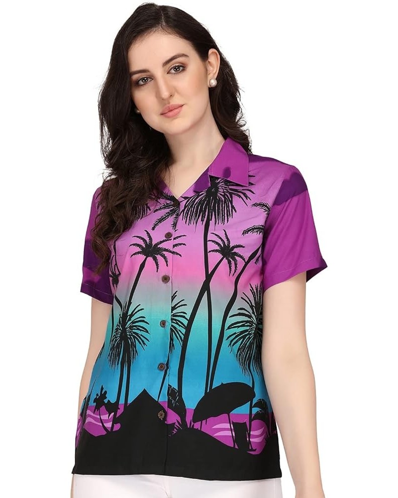 Womens Hawaiian Shirt Aloha Beach Top Blouse Casual Funny Summer Shirts Purple $10.25 Blouses