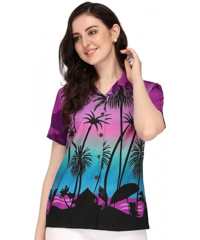 Womens Hawaiian Shirt Aloha Beach Top Blouse Casual Funny Summer Shirts Purple $10.25 Blouses