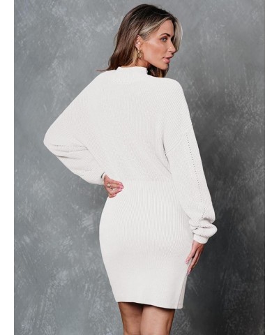 Women's Mock Neck Trendy Lantern Sleeve 2023 Ribbed Knit Bodycon Pullover Sweater Dress White $28.59 Sweaters