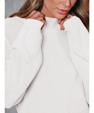 Women's Mock Neck Trendy Lantern Sleeve 2023 Ribbed Knit Bodycon Pullover Sweater Dress White $28.59 Sweaters