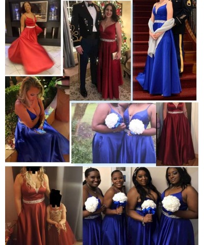 Spaghetti Straps Prom Dress Long Satin Beaded V-Neck Formal Evening Party Ball Gowns with Pockets Burnt Orange $45.60 Dresses