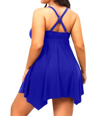 Women Plus Size Swim Dress Two Piece Flowy Tummy Control Swimsuits with Boyshorts Royal Blue $21.72 Swimsuits