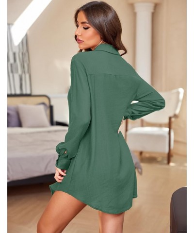 Sleep Shirts for Women Button Down Sleep Dress Nightgowns Sheer Long Sleeve Boyfriend Nightshirt Evergreen $13.24 Sleep & Lounge