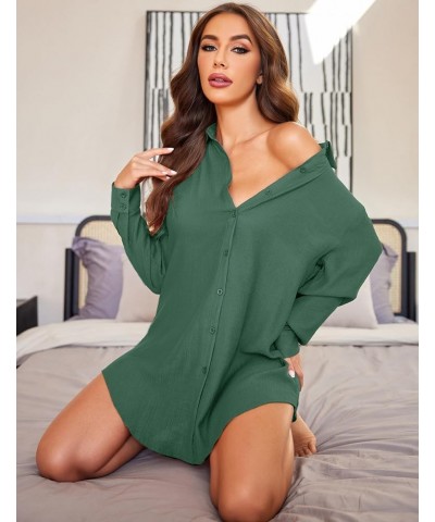 Sleep Shirts for Women Button Down Sleep Dress Nightgowns Sheer Long Sleeve Boyfriend Nightshirt Evergreen $13.24 Sleep & Lounge