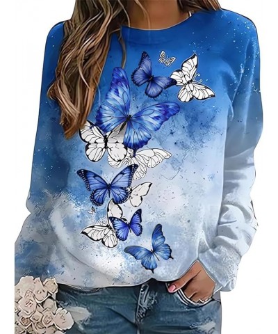 Women's Flower Butterfly Print Sweatshirt Casual 3D Print Oversized Long Sleeve Crewneck Pullover Tops Blouse Shirts Sky Blue...