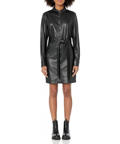 Women's Sam Vegan Leather Shirtdress Black $33.44 Dresses