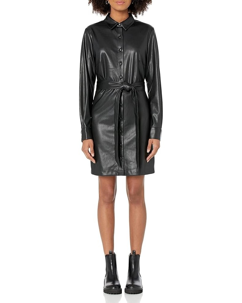 Women's Sam Vegan Leather Shirtdress Black $33.44 Dresses