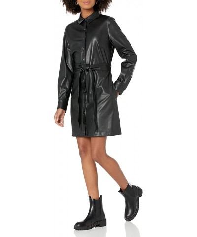 Women's Sam Vegan Leather Shirtdress Black $33.44 Dresses