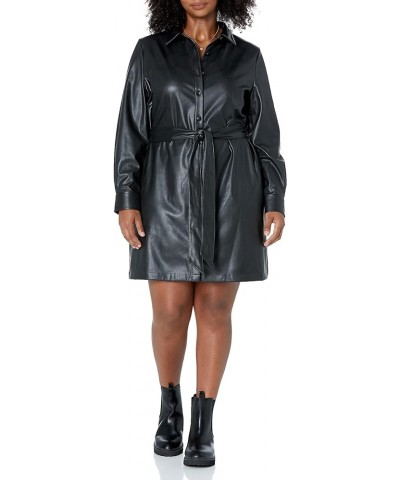 Women's Sam Vegan Leather Shirtdress Black $33.44 Dresses