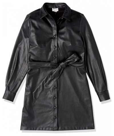 Women's Sam Vegan Leather Shirtdress Black $33.44 Dresses