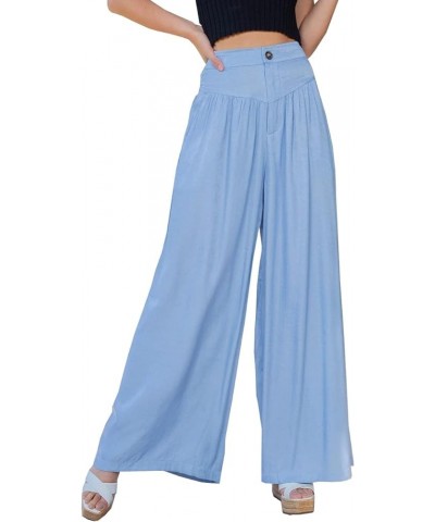 Linen Wide Leg Palazzo Pants for Women Smocked High Waisted Loose Fit Flowy Pants Casual Summer Lounge Trousers with Pockets ...