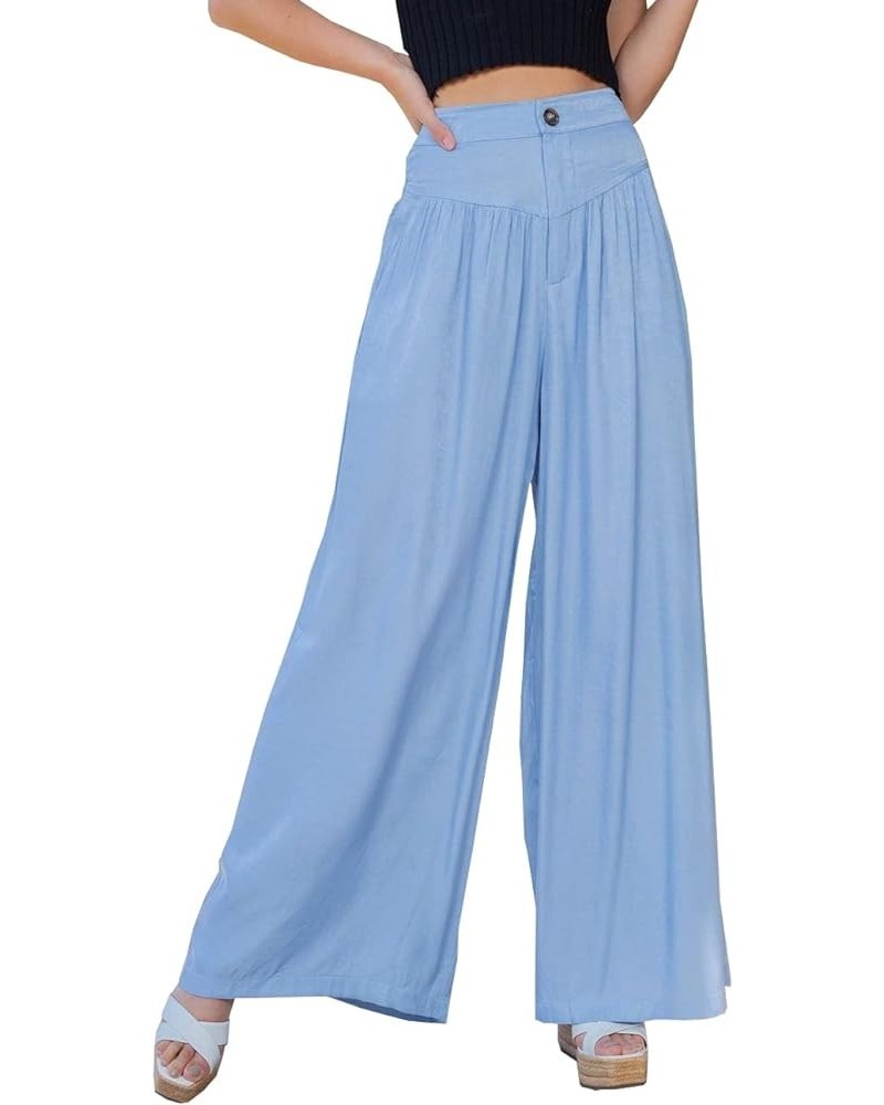 Linen Wide Leg Palazzo Pants for Women Smocked High Waisted Loose Fit Flowy Pants Casual Summer Lounge Trousers with Pockets ...