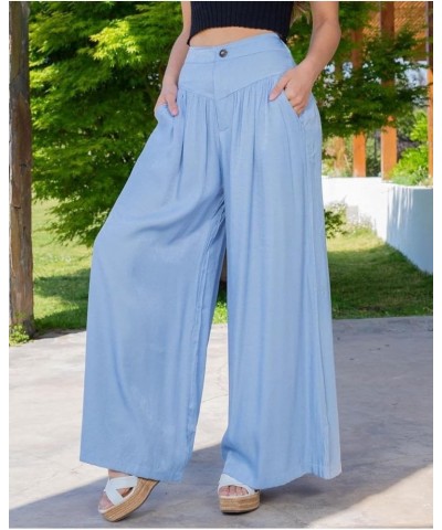 Linen Wide Leg Palazzo Pants for Women Smocked High Waisted Loose Fit Flowy Pants Casual Summer Lounge Trousers with Pockets ...