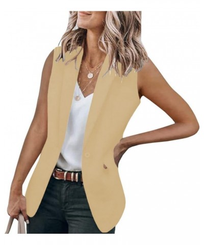 Womens Casual Blazer Short Sleeve/Sleeveless Lapel Blazer Jackets Front Open Cardigan Work Suit Button Business Jackets B Bei...